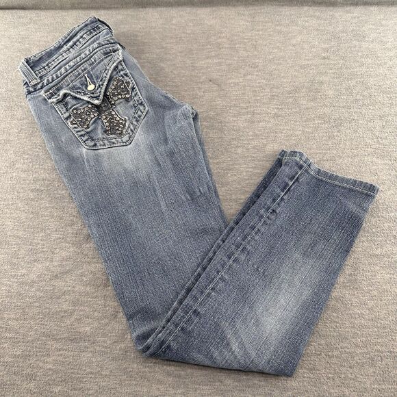 MISS ME - P50465K-3 Size 27 Rhinestone Cross Light Blue Skinny Denim A46 - Picture 7 of 16